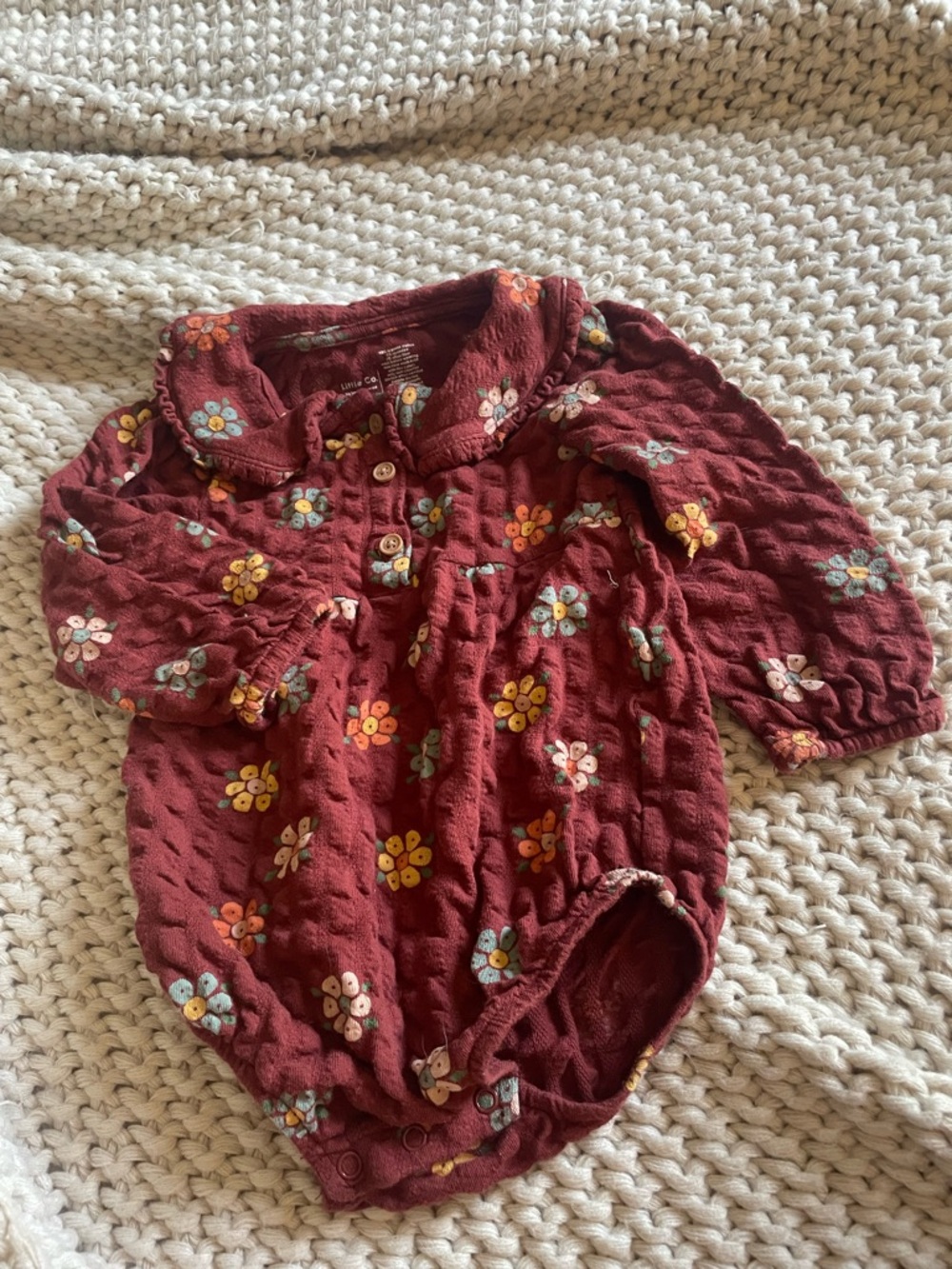 Floral Long-Sleeve Bodysuit in Berry Red